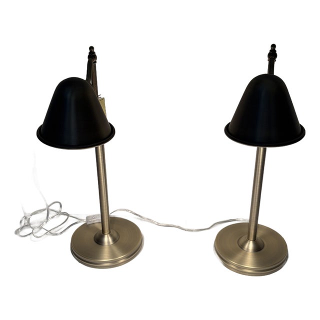 Ralph Lauren Adjustable Antique Brass Table Lamps - A Pair For Sale