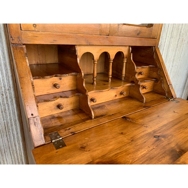 Brown Late 19th Century Spanish Pine Bureau Bookcase Secretaire For Sale - Image 8 of 11