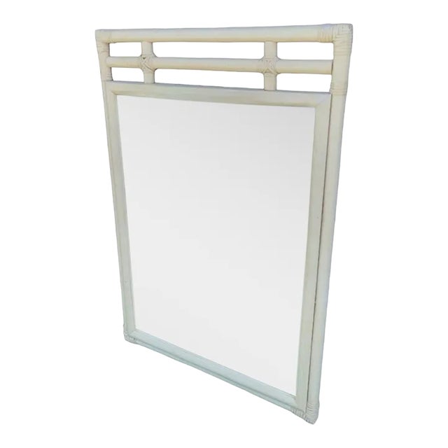 Vintage Ficks Reed Rattan Rectangular Regency Coastal Wall Mirror For Sale