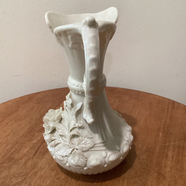Ceramic Antique Original Belleek Encrusted Porcelain Aberdeen Jug/Pitcher Black Mark (1891-1926) For Sale - Image 7 of 12
