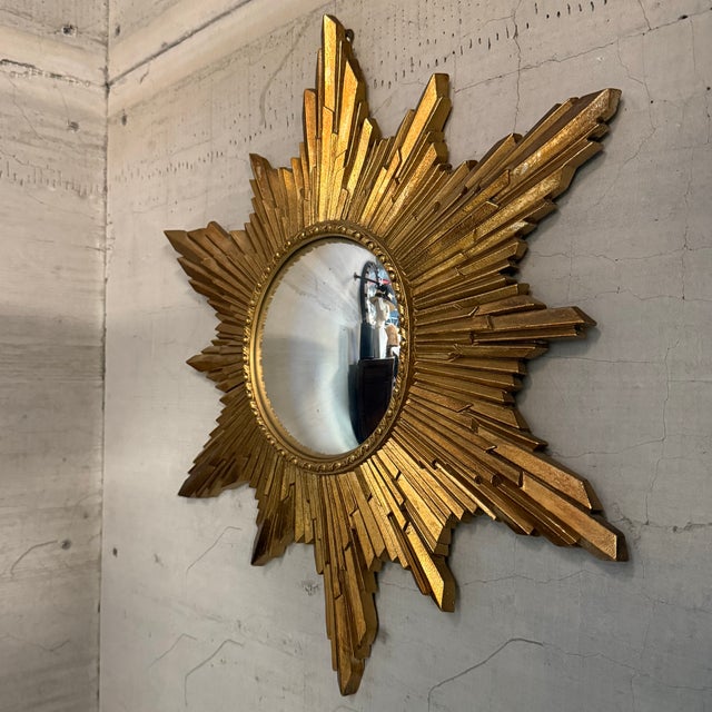 Mid 20th Century Petite Gilt Sunburst Convex Wall Mirror For Sale In New York - Image 6 of 7