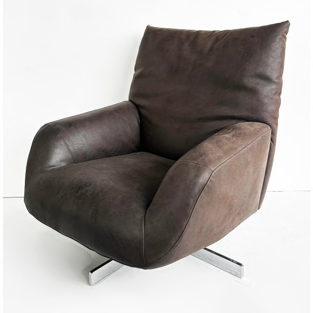Modern Edra Chiara Model Ottoman, Lounge Chair With Chrome Bases, Supple Leather, Setof 2 For Sale - Image 3 of 18