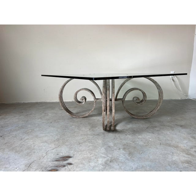 80's Postmodern Spiral Scrolled Iron Square Coffee Table For Sale - Image 10 of 13