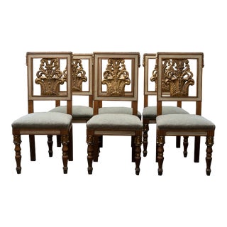 Oak Carved Gilt Dining Chairs C.1940 Attributed to Jansen - Set 6 For Sale