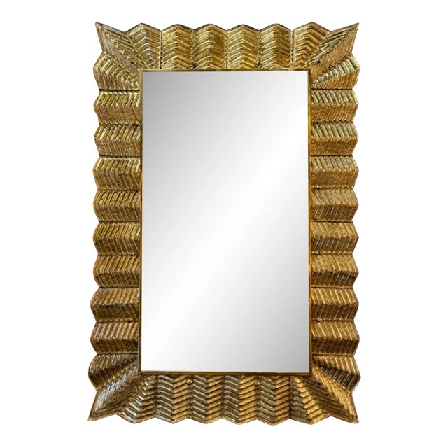 Murano "Zig-Zag" Mirror in Gold For Sale