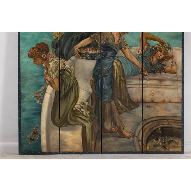 A Classical four-panel folding screen hand-painted with three maidens. Transform your space with the elegance of this...