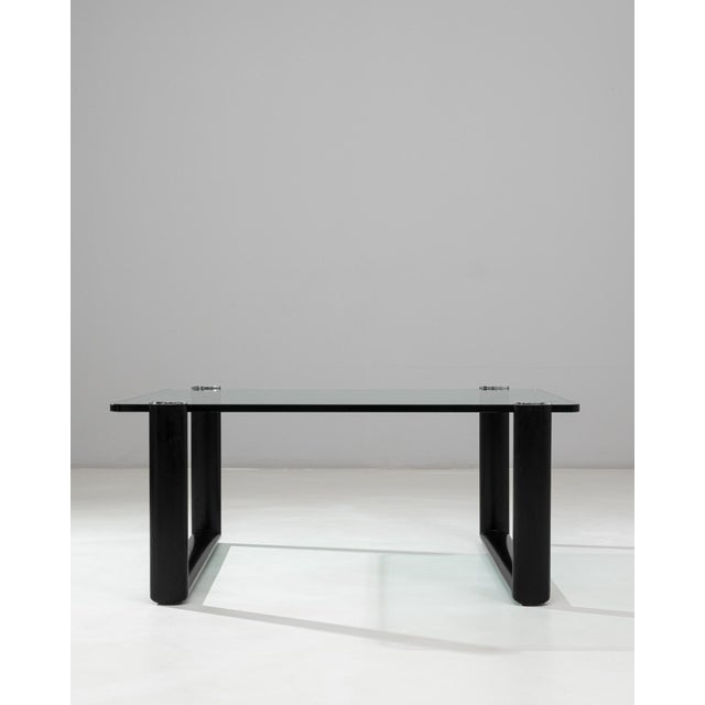 20th Century Italian Glass Coffee Table On Wooden Base For Sale - Image 18 of 18