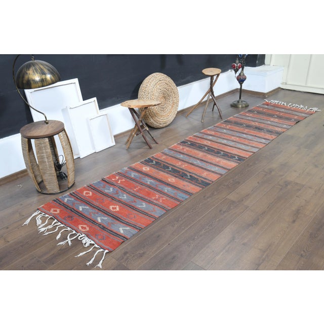 1970s Turkish Oushak Handmade Wool Cotton Red Runner Rug For Sale In San Francisco - Image 6 of 11