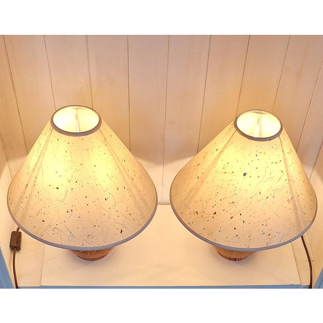 1970s Vintage Table Lamps with Round Pine Base, 1970s, Set of 2 For Sale - Image 5 of 7