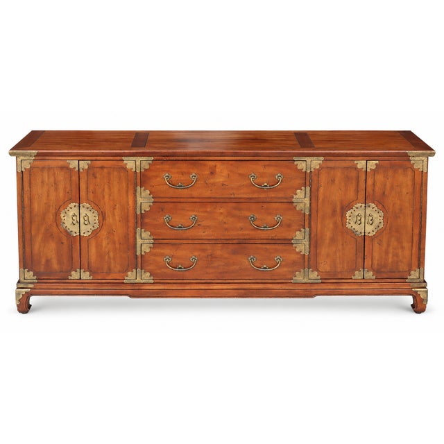Asian Vintage Henredon Asian-Style Brass-Mounted Wood Sideboard Credenza For Sale - Image 3 of 13