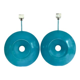 Postmodern Sculptural Saturated Turquoise Table Lamps - A Pair For Sale