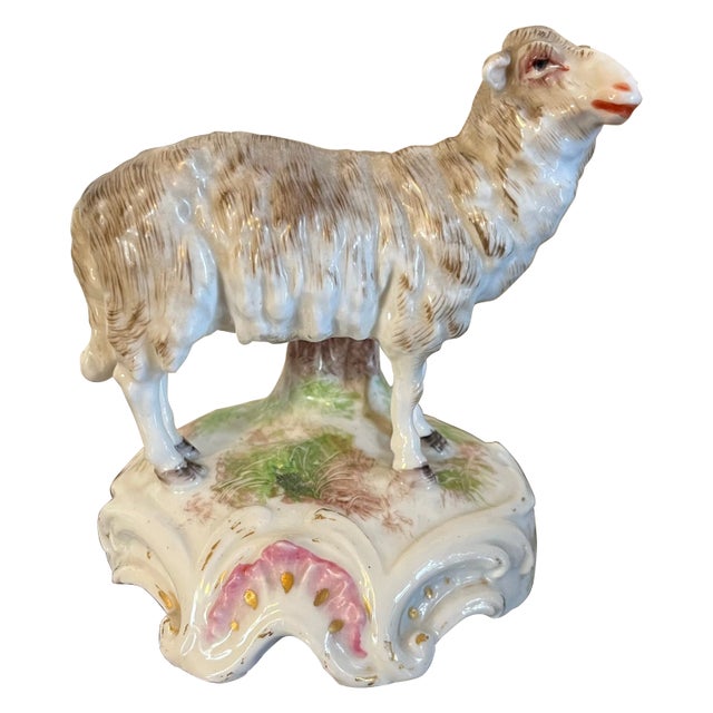 Antique Early 19th Century French Paris Porcelain Figure of a Sheep or Lamb For Sale