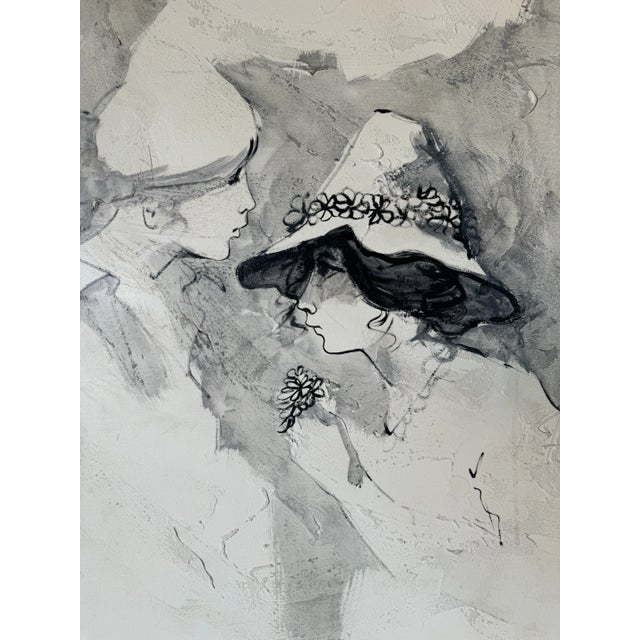 1970s 70's Vintage Itzchak Tarkay - Style Two Womans Portrait Oil on Canvas Painting For Sale - Image 5 of 12