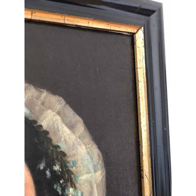 Black Antique Original Oil Painting of a Dutch Lady, 19th Century Portrait Art For Sale - Image 8 of 11
