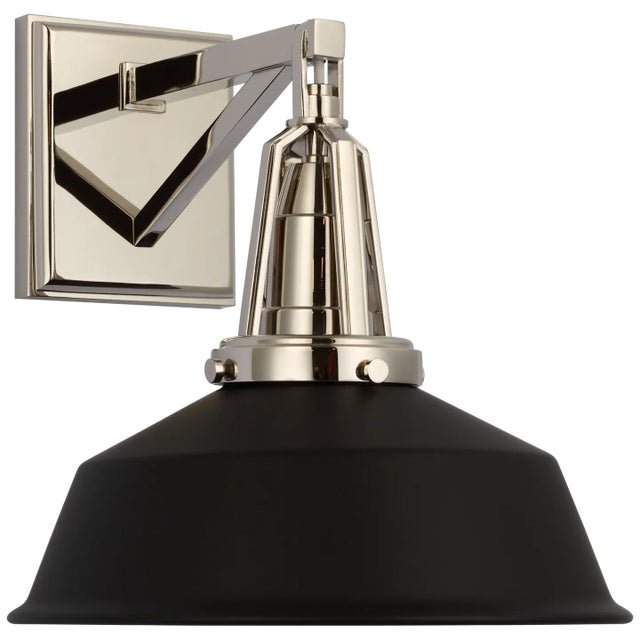 Chapman & Myers for Visual Comfort Signature Layton 10" Sconce in Polished Nickel with Matte Black Shade For Sale