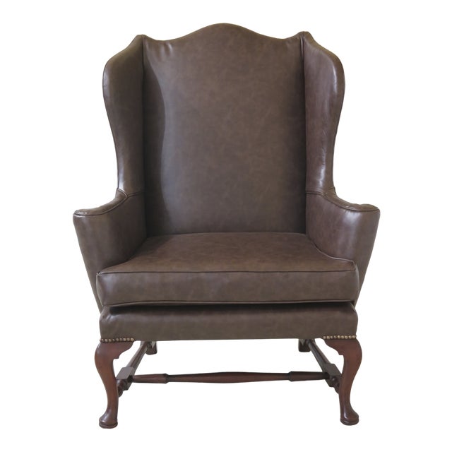 1970s Vintage Kittinger Cw44 Colonial Williamsburg Leather Wing Chair