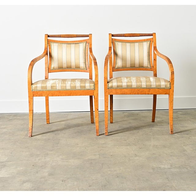 Wood Early 20th Century Swedish Biedermeier Style Pair of Carved Birch Armchairs For Sale - Image 7 of 14