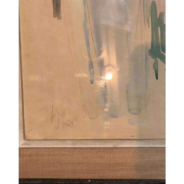 Mordechai Avniel, Israeli Modernist Watercolor Painting Safed Synagogue Interior Bezalel School For Sale - Image 4 of 4