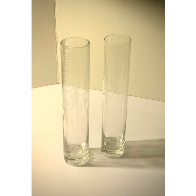 Etched Clear Glass Bud Vase - A Pair For Sale - Image 12 of 12