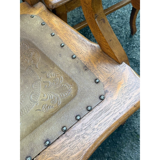 Antique Quarter-Sawn Oak Dining Chairs With Embossed Leather Seats - Set of 4 For Sale - Image 12 of 12