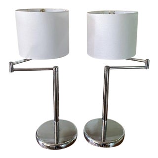 Pair, Robert Sonneman for George Kovacs - Chrome Swing Arm Table Lamps, Signed For Sale