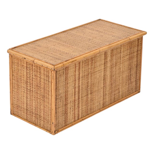 French Riviera Storage Chest in Bamboo and Wicker, Italy, 1970 For Sale
