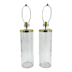 Vintage Pair of Glass & Brass Table Lamps by Chapman, Usa 1970's
