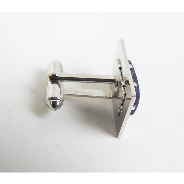 Mid-Century Modern Vintage Anson Faux Lapis Cufflinks For Sale - Image 3 of 5