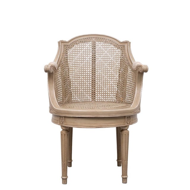Beige Louis XVI Style Barrel Cane Desk Chair, 1900 For Sale - Image 8 of 13