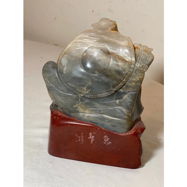 Signed Antique Carved Chinese Shoushan Hard Stone Fisherman Man Sculpture Statue For Sale In New York - Image 6 of 12