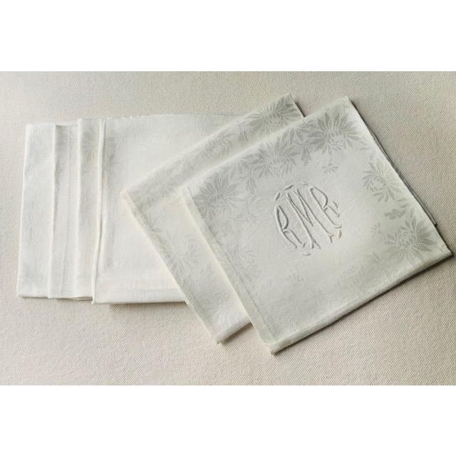Antique French Chrysanthemum Damask Linen Dinner Napkins, Monogrammed Rmr, Set of 6 | C. 1910 For Sale - Image 18 of 18
