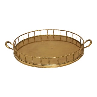 Vintage Brass Faux Bamboo Serving Tray For Sale