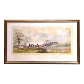 19th C. English Fox Hunting Watercolor “A Run Near Ditchling” by Arthur Willett For Sale