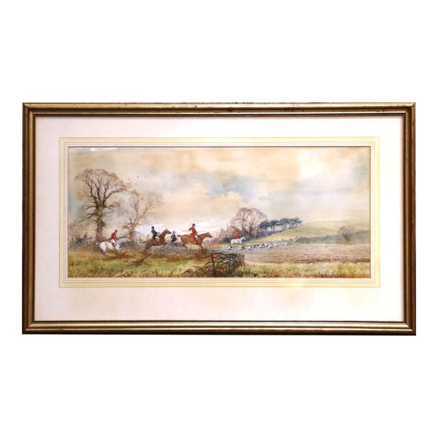 19th C. English Fox Hunting Watercolor “A Run Near Ditchling” by Arthur Willett For Sale