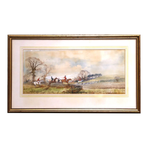 19th C. English Fox Hunting Watercolor “A Run Near Ditchling” by Arthur Willett