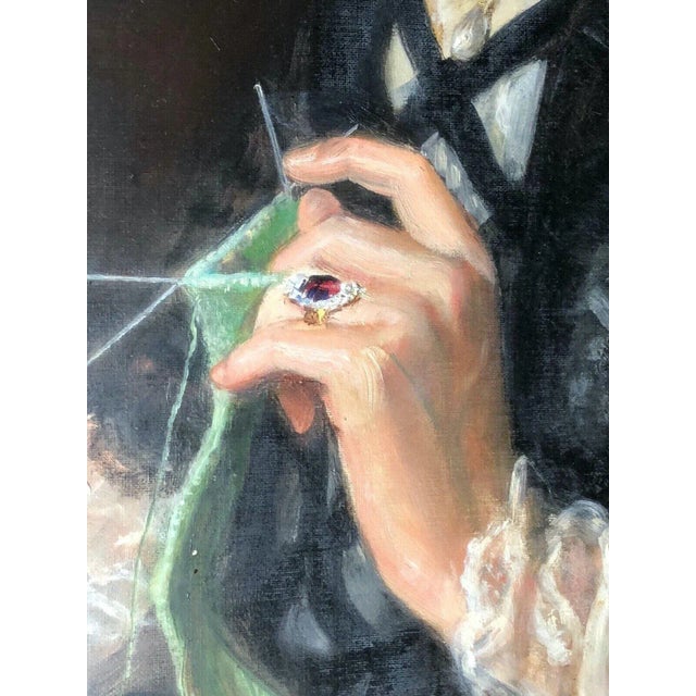 Black Large Victorian Oil Portrait Painting of a Lady Knitting, Possibly Lady Laing (1831–1913) John Maler Collier For Sale - Image 8 of 12