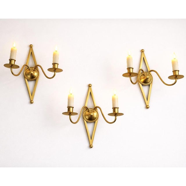 Vintage Polished Brass Wall Sconces by Maison Baguès, 1950s, Set of 3 For Sale - Image 16 of 16