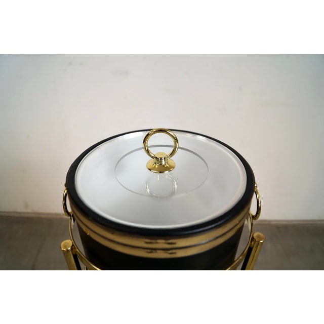 1970’s Hollywood Regency Brass Champagne Ice Bucket Stand With Bucket For Sale - Image 11 of 12