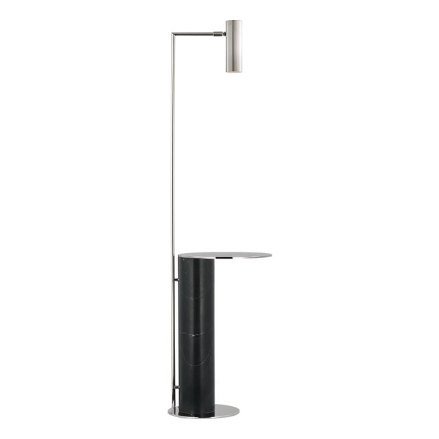 Kelly Wearstler by Visual Comfort Signature Alma Tray Table Floor Lamp in Polished Nickel and Black Marble For Sale