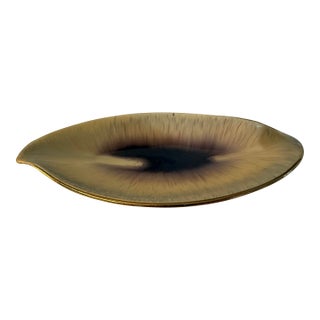 Mid-Century West German Pottery Leaf Dish With Gold Rim For Sale