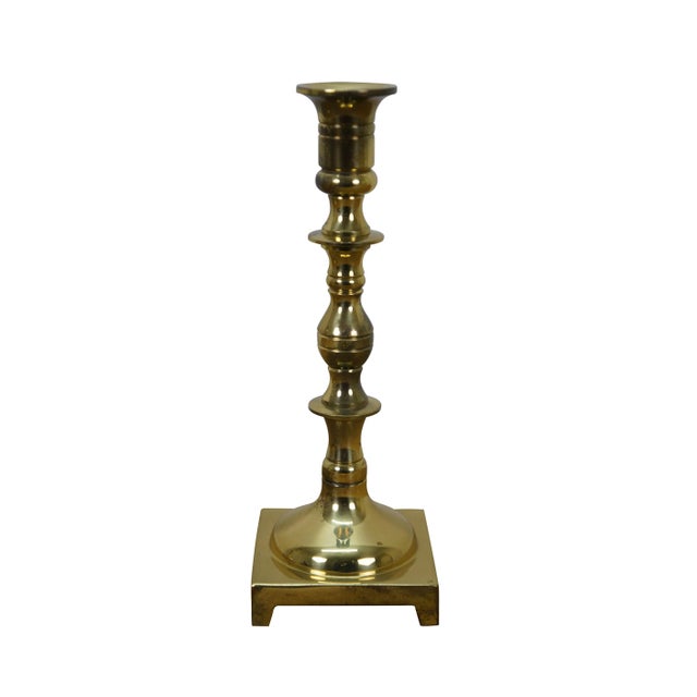 Traditional Vintage Colonial Style Solid Brass Candlesticks Candle Holders- a Pair For Sale - Image 3 of 13