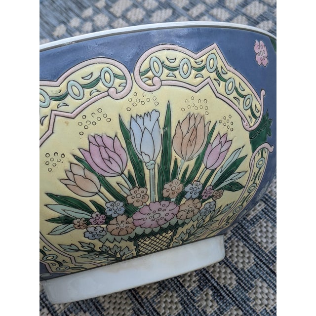 Vintage Chinoiserie Porcelain Large Decorative Bowl For Sale - Image 9 of 11