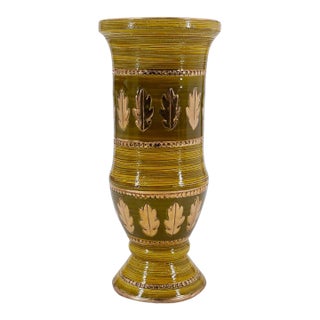 1960's Italian Green and Gold Leaf Pottery Vase by Aldo Londi for Bitossi For Sale