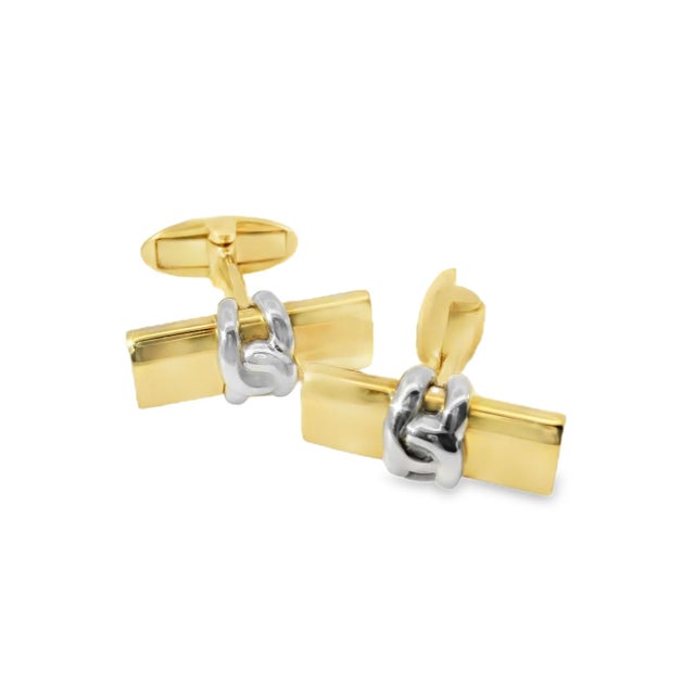 Sophisticated 14K Two-Tone Gold Men's Cufflinks featuring a textured white gold knot design, perfectly combining elegance...