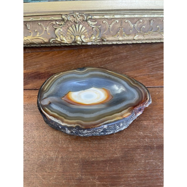 Stone Polished Likely Agate Slice Bowl With Natural Banding For Sale - Image 7 of 10