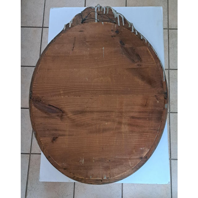 Traditional Antique Oval Oak Beveled Wall Mirror – Late Victorian / Edwardian – Carved Crest For Sale - Image 3 of 11