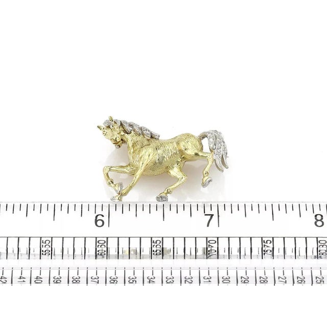 Late 20th Century Diamond Horse 18k Two Tone Gold Brooch Pin For Sale - Image 5 of 5