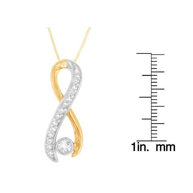 10K Two-Tone Gold 1/5 cttw Diamond Radiant Ribbon Pendant Necklace (H-I, I1-I2) For Sale - Image 4 of 4