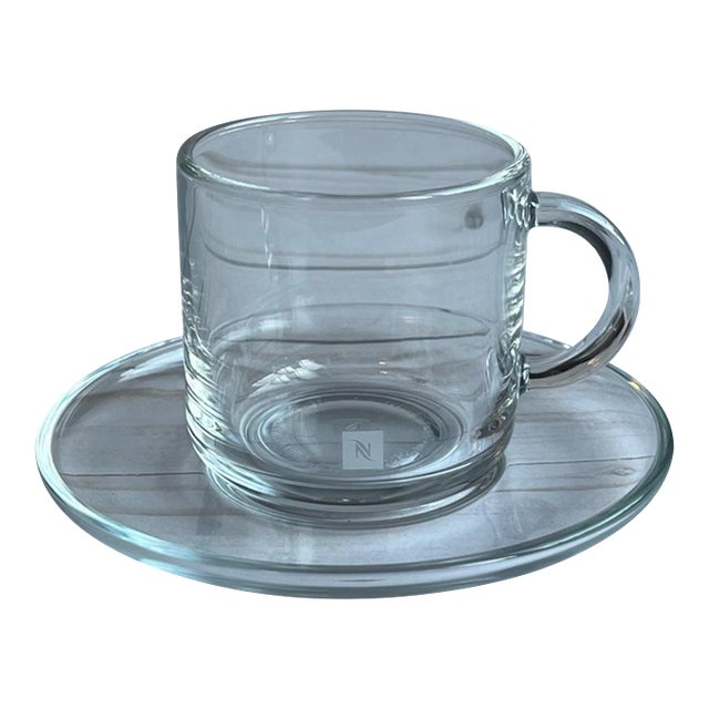 New Nespresso Vertuo Clear Glass Espresso Cup and Saucer Set - Made in France For Sale