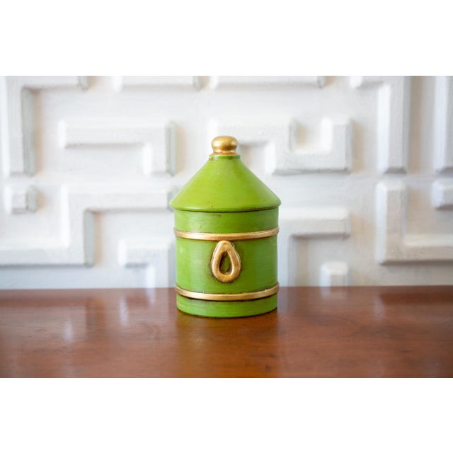 Green 1960s Italian Green and Gold Stoneware Jar For Sale - Image 8 of 8